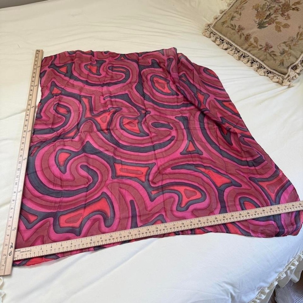 70s pink mod silk scarf psychedelic swirl print square scarf - Picture 3 of 3
